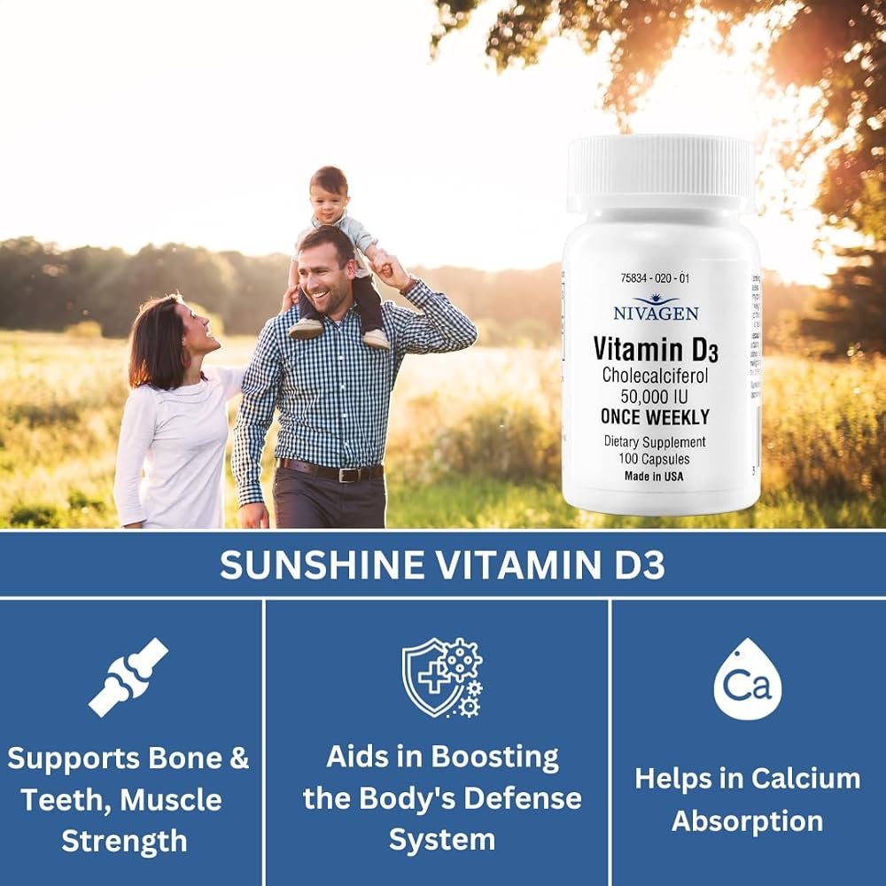 Nivagen Vitamin D3 50,000 IU Once Weekly - 100 Capsules - image 3