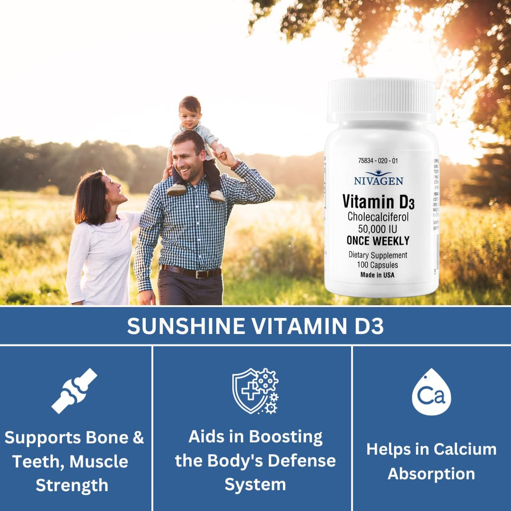 Nivagen Vitamin D3 50,000 IU Once Weekly - 100 Capsules - image 3