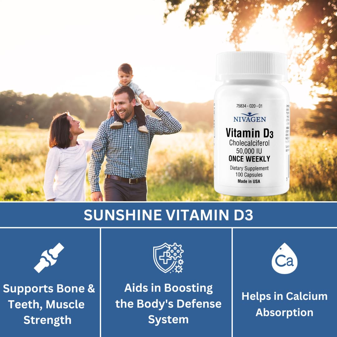Nivagen Vitamin D3 50,000 IU Once Weekly - 100 Capsules - image 3