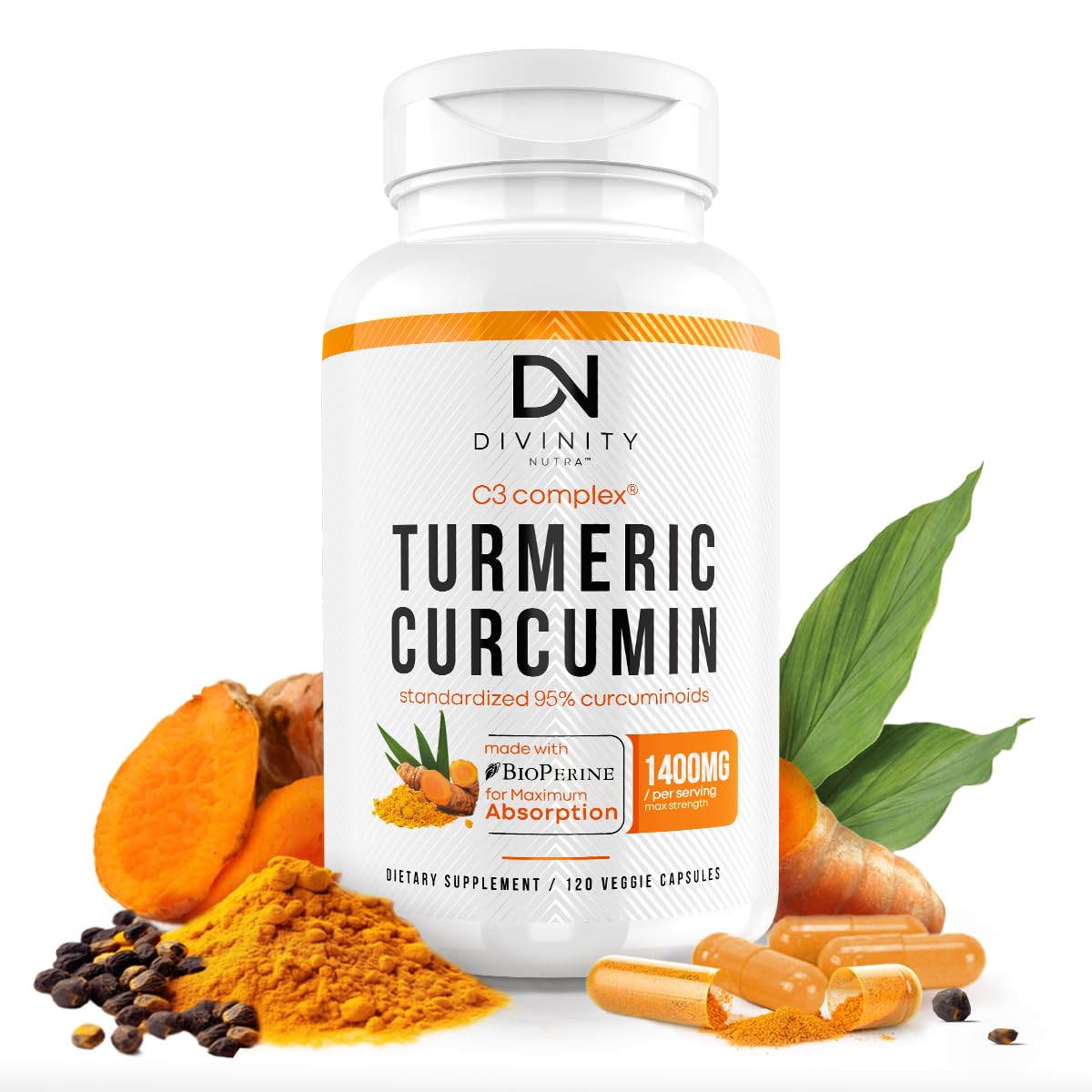 Divinity Nutra Turmeric Curcumin 1400mg Joint Support - 120 Capsules