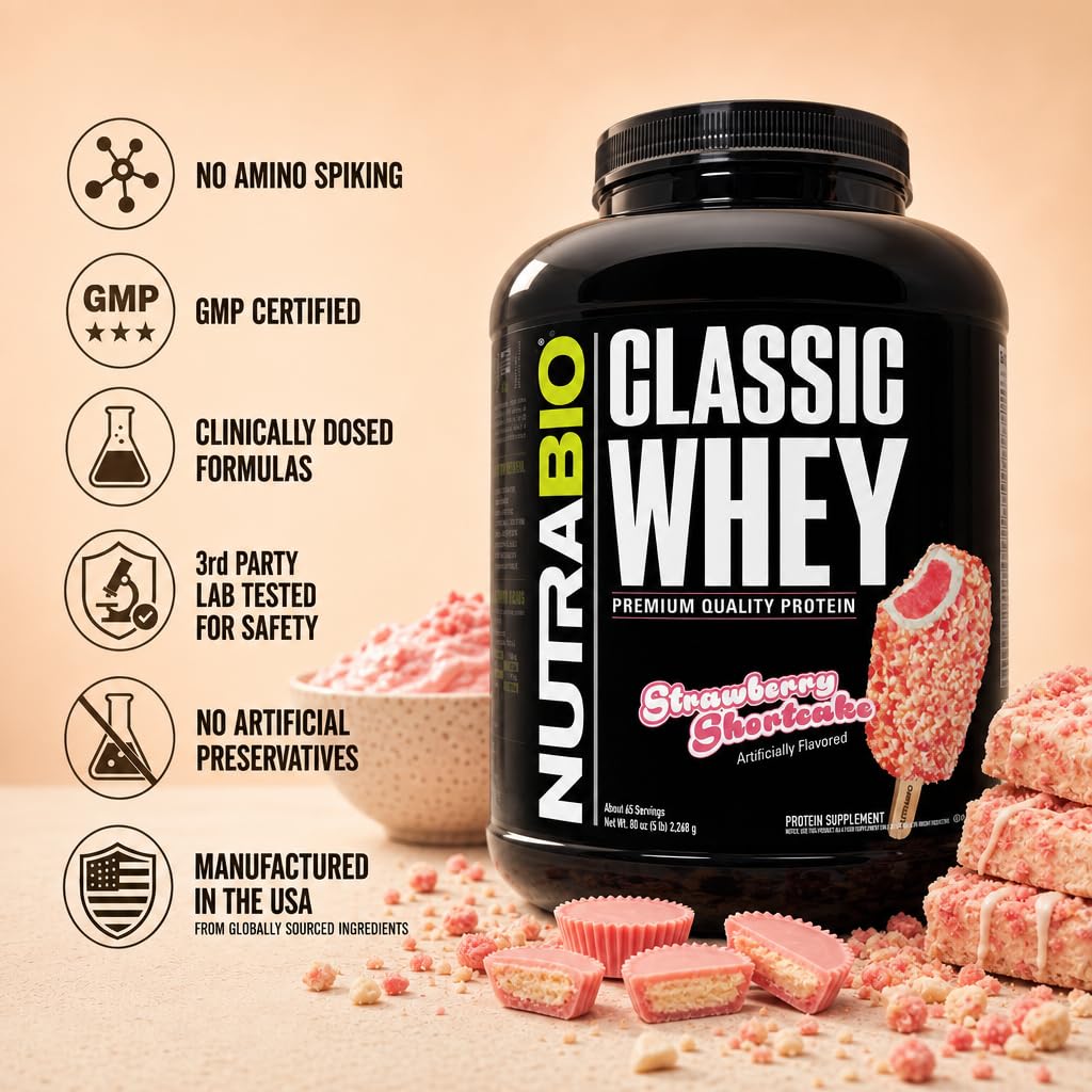 NutraBio Classic Whey Protein Powder Supplement - 25g of Protein Per