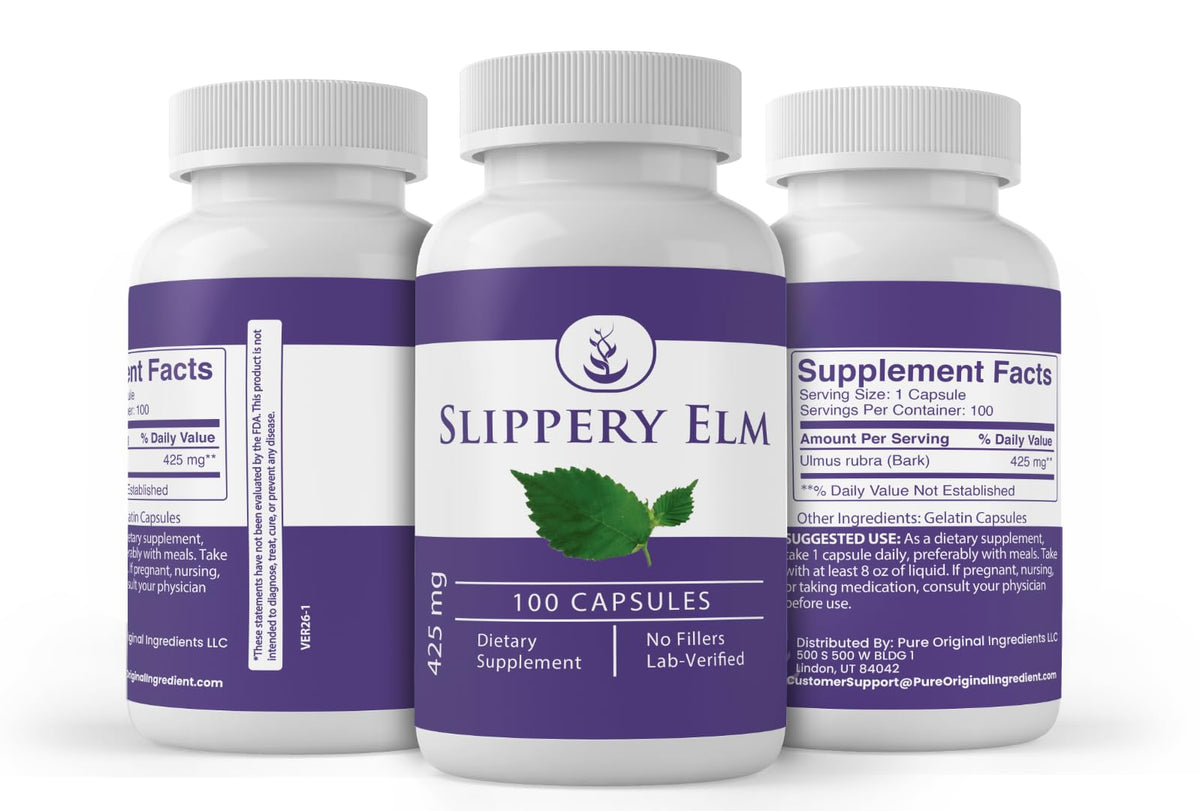PURE ORIGINAL INGREDIENTS Slippery Elm Inner Bark - 100 Capsules - image 4