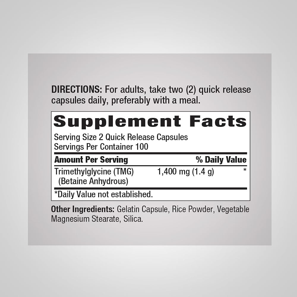 Piping Rock TMG Trimethylglycine 1400 mg - 200 Capsules - image 2