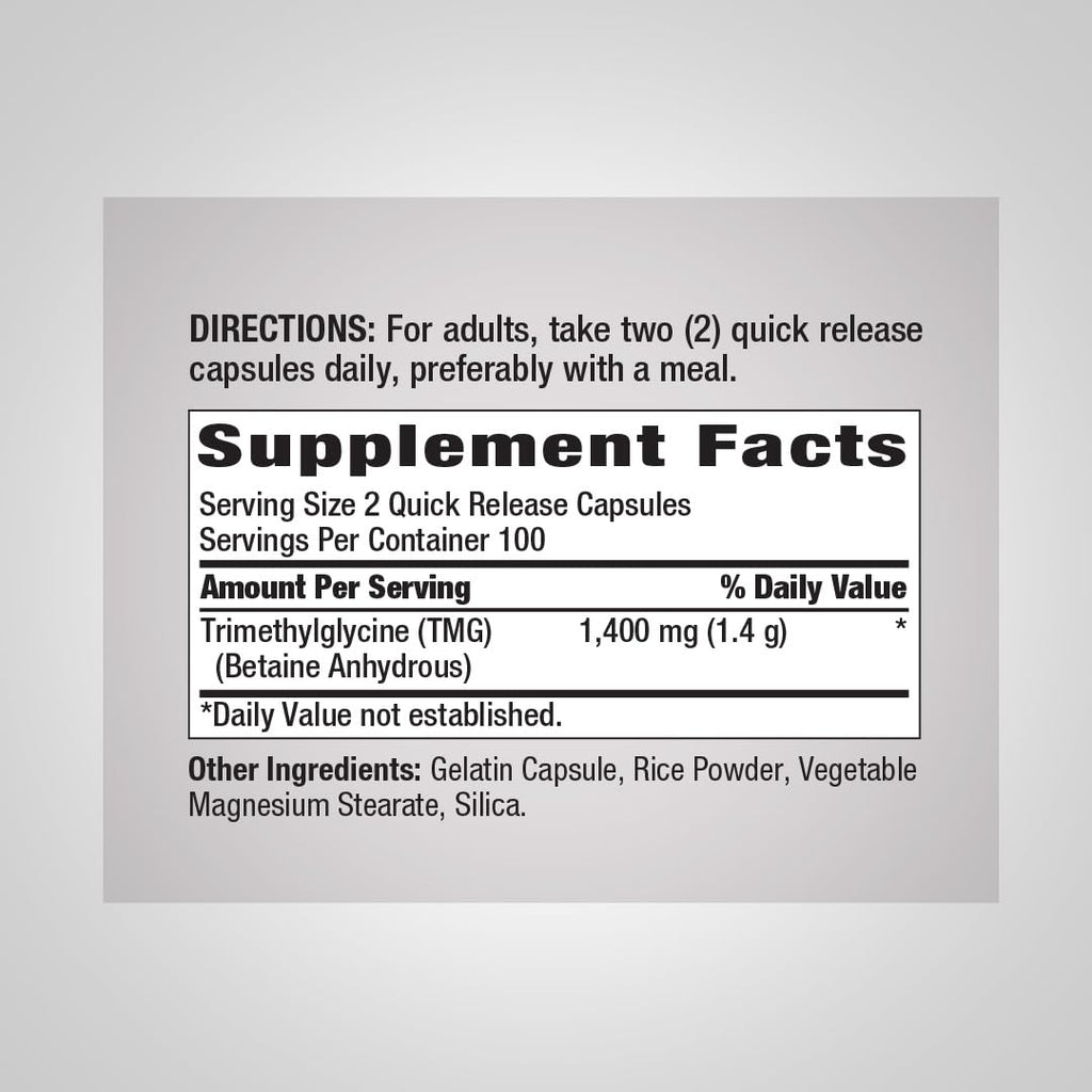 Piping Rock TMG Trimethylglycine 1400 mg - 200 Capsules - image 2