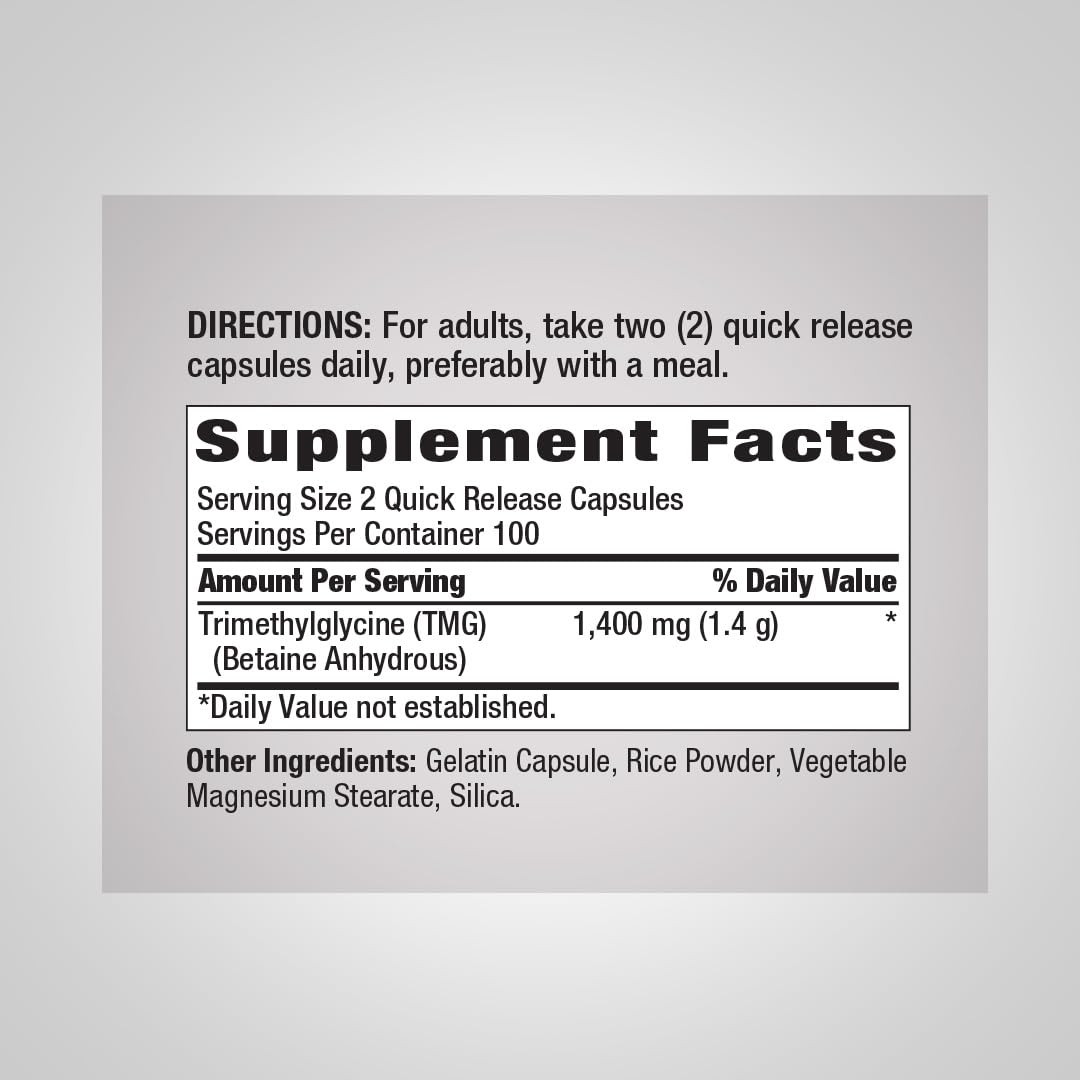 Piping Rock TMG Trimethylglycine 1400 mg - 200 Capsules - image 2
