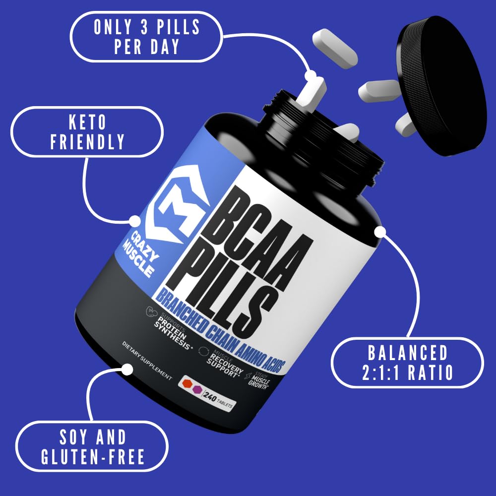 Crazy Muscle BCAA 3000mg 2:1:1 Branched-Chain Amino Acids - 240 Tablets - image 2