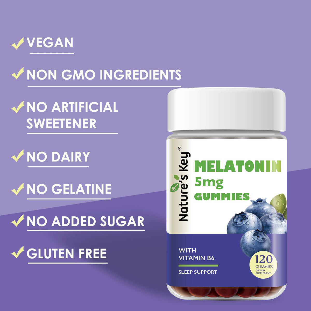 Nature's Key Melatonin 5mg Gummies with Vitamin B6 - 120 Count - image 4