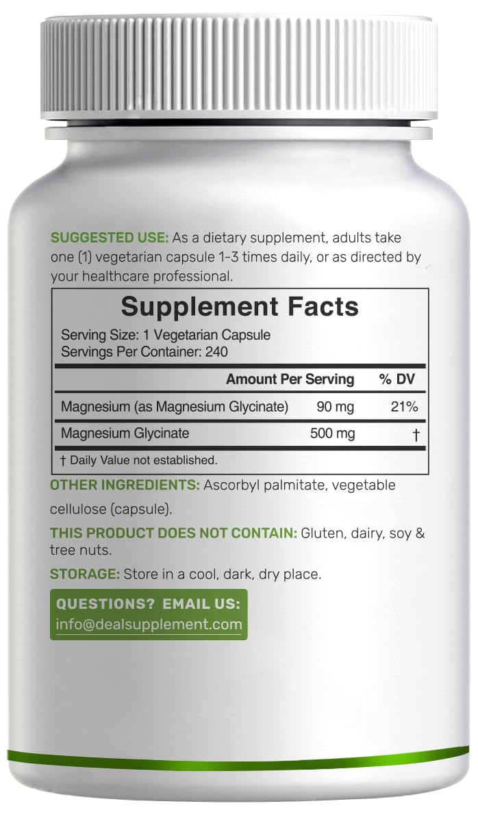 Deal Supplement Magnesium Glycinate 500mg Veggie Capsules