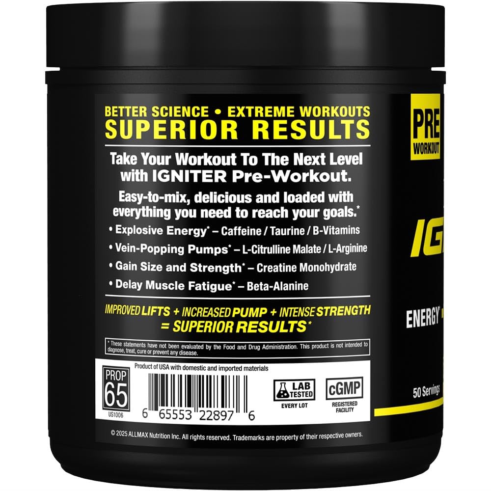 ALLMAX IGNITER Sport Pre-Workout Powder, 50 Servings