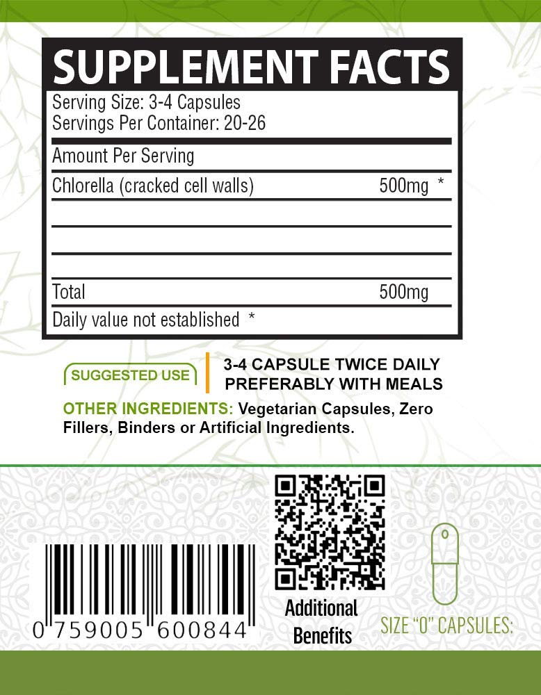 NutreeVit Pure Organic Chlorella Extract Veggie Capsules - 320 Count - image 3