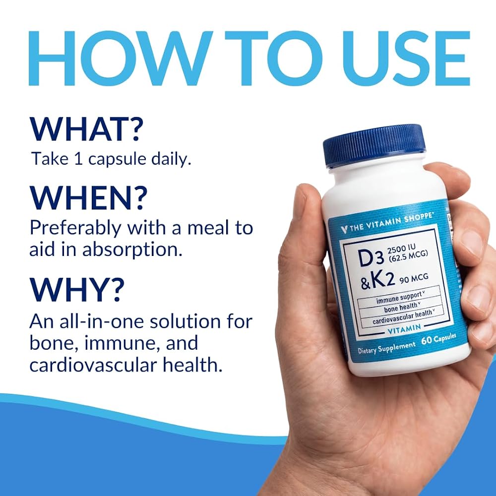 The Vitamin Shoppe Vitamin D3 2500 IU & K2 90 MCG - 60 Capsules - image 5