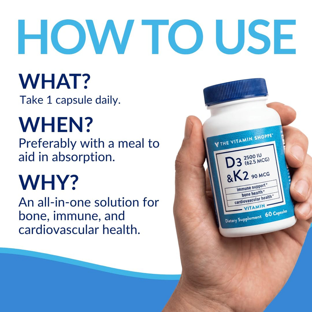 The Vitamin Shoppe Vitamin D3 2500 IU & K2 90 MCG - 60 Capsules - image 5