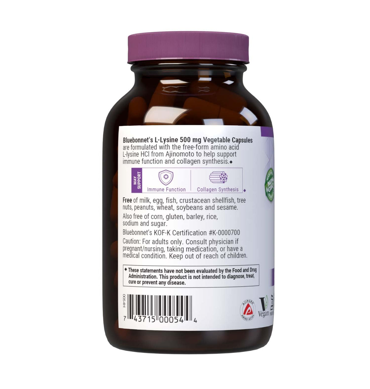 BlueBonnet L-Lysine 500mg Free Form Amino Acid - 100 Veg Capsules - image 3