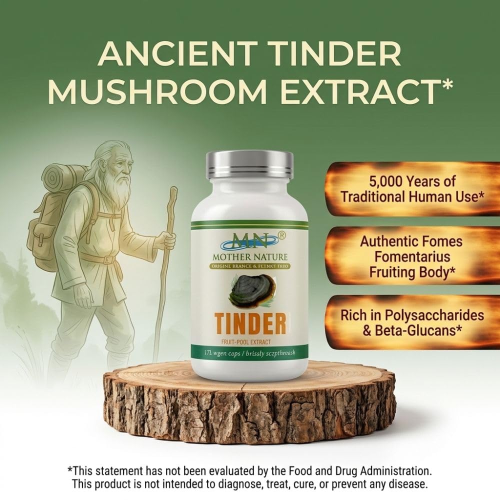 MN Mother Nature Tinder Mushroom Extract 500mg - 120 Vegan Capsules - image 2