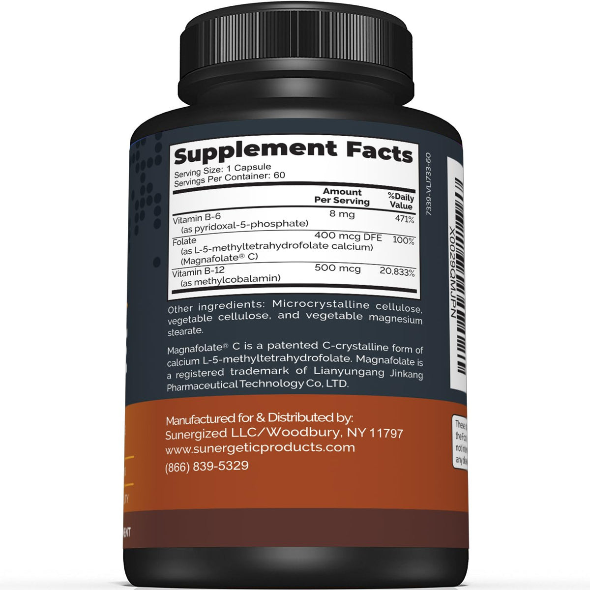 Sunergetic Methyl Folate 400 mcg with B12 & B6 - 60 Capsules - image 2