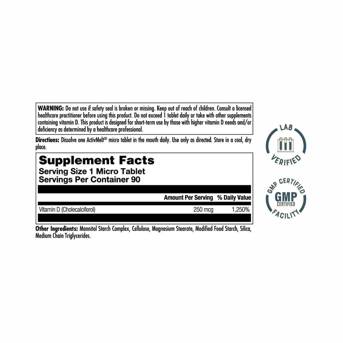 KAL Ultra Vitamin D3 250 mcg (10000 IU) - 90 Tablets - image 2