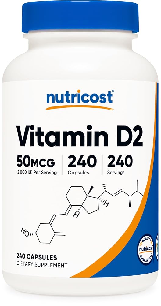 Nutricost Vitamin D2 2000 IU Supplement - 240 Capsules