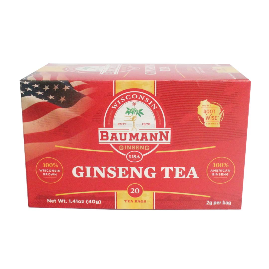 Baumann American Ginseng Tea Bags for Focus & Energy - 20 Count