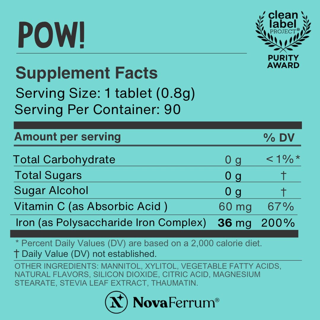 NovaFerrum Pow Chewable Iron Supplement 36mg - 90 Tablets - image 3