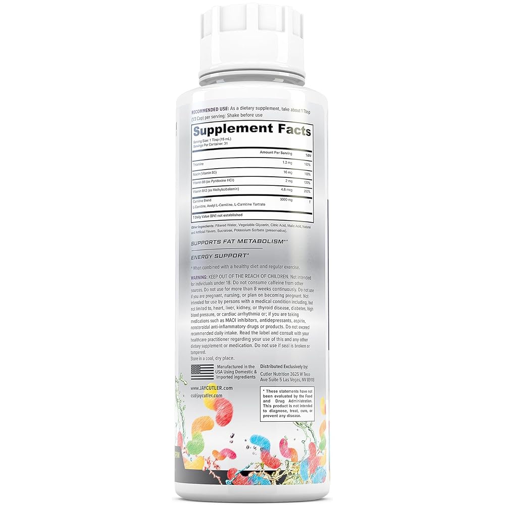 Cutler Nutrition Liquid L-Carnitine Fat Burner Supplement with Acetyl