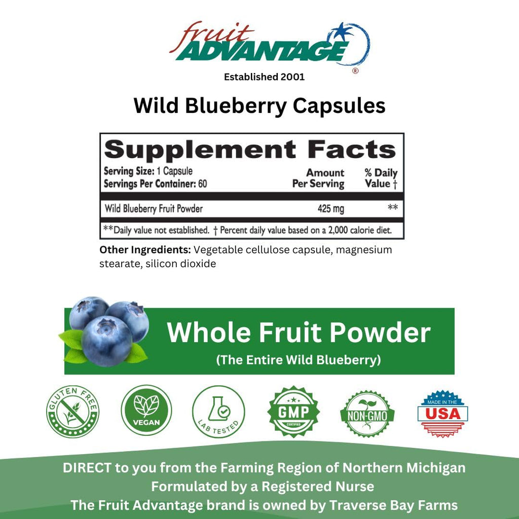 Fruit Advantage Wild Blueberry Dietary Supplement: 60 Vegetarian