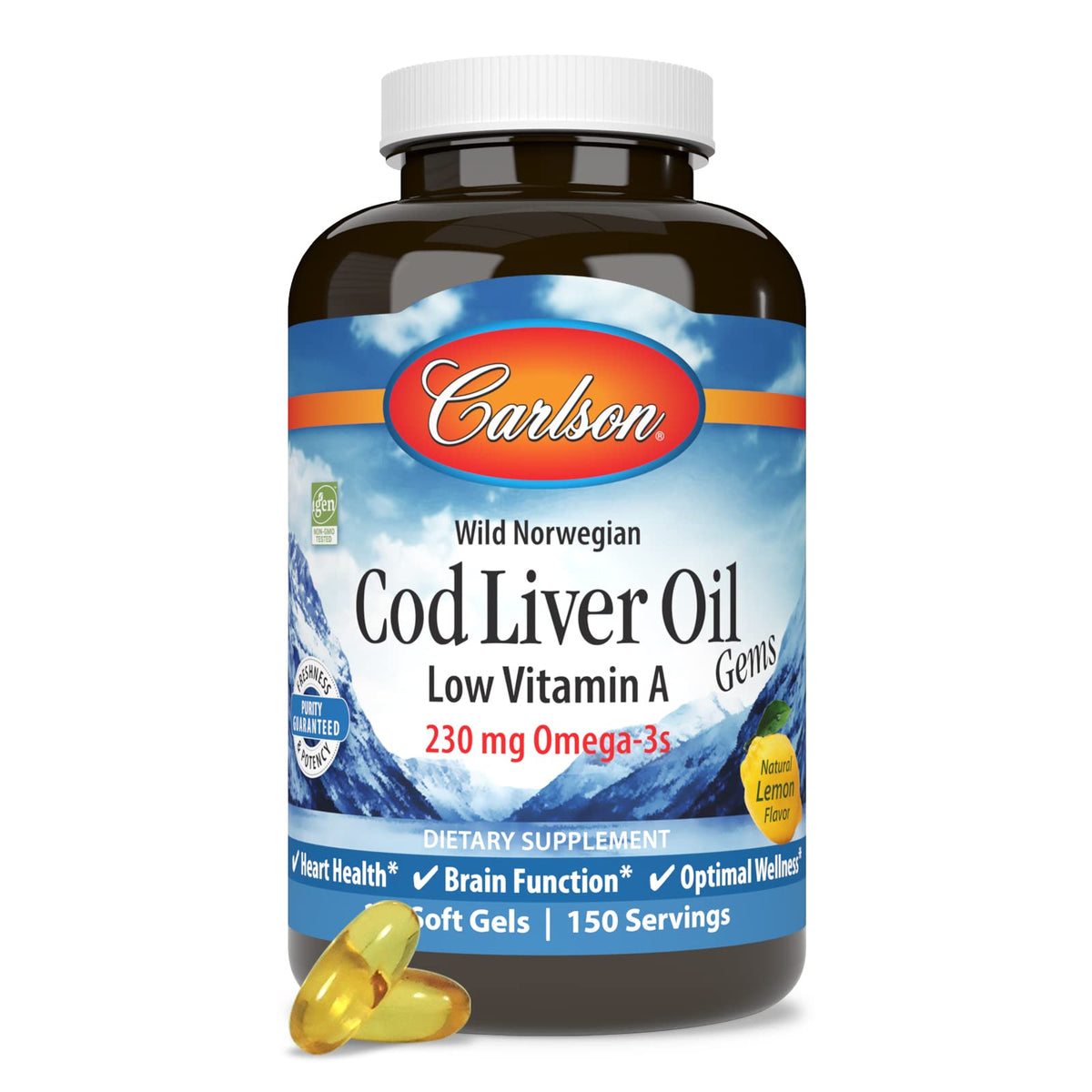 Carlson Cod Liver Oil Gems Low Vitamin A 230 mg Omega-3 - 150 Softgels - image 5