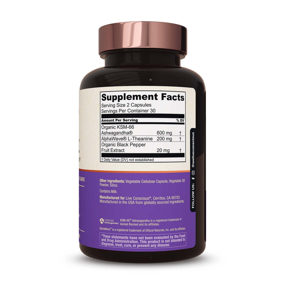 Live Conscious KSM-66 Ashwagandha with L-Theanine Stress Relief - 120 Capsules - image 6