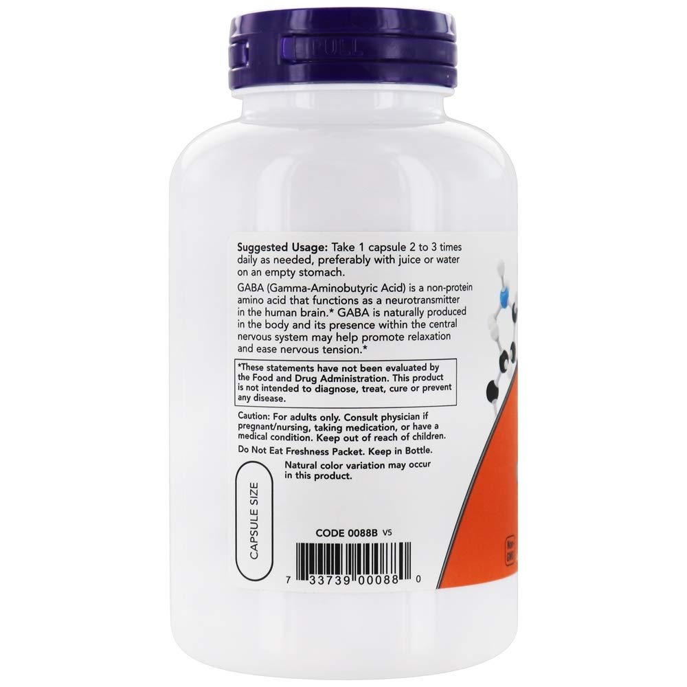 NOW Foods GABA with Vitamin B6 500 mg - 200 Vegetable Capsules - image 3