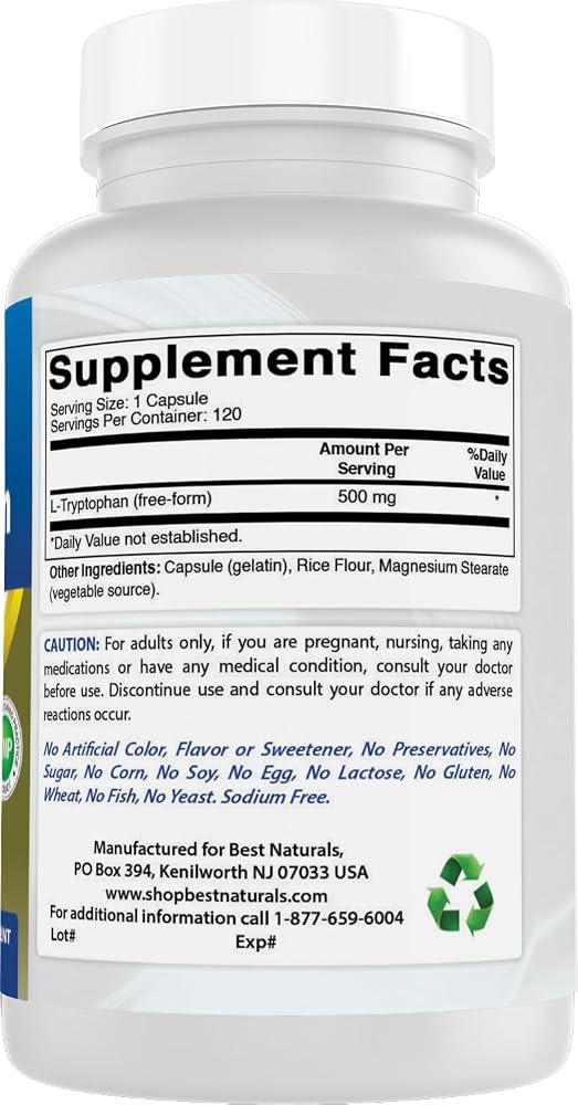 Best Naturals L-Tryptophan 500 mg - 360 Capsules - image 6