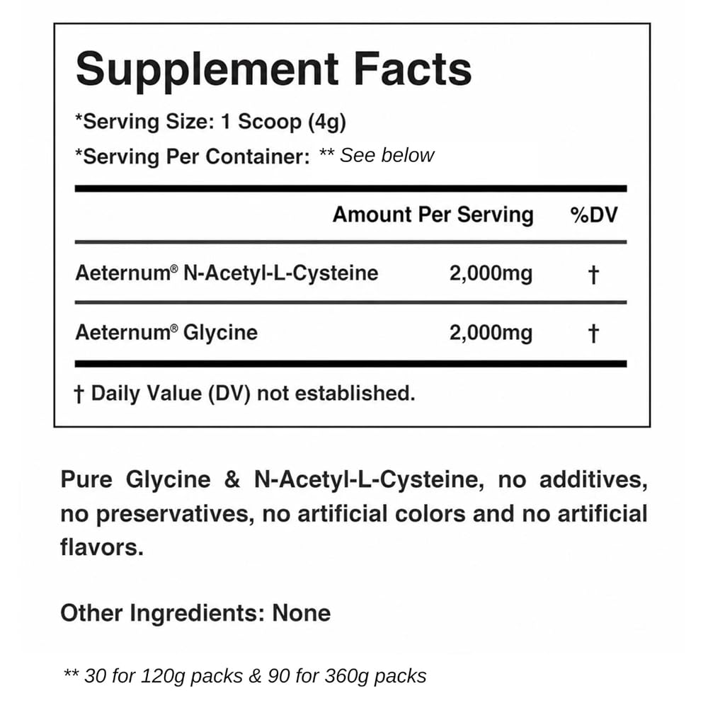 aeternum GLYNAC Powder Glycine & NAC - 360g - image 2