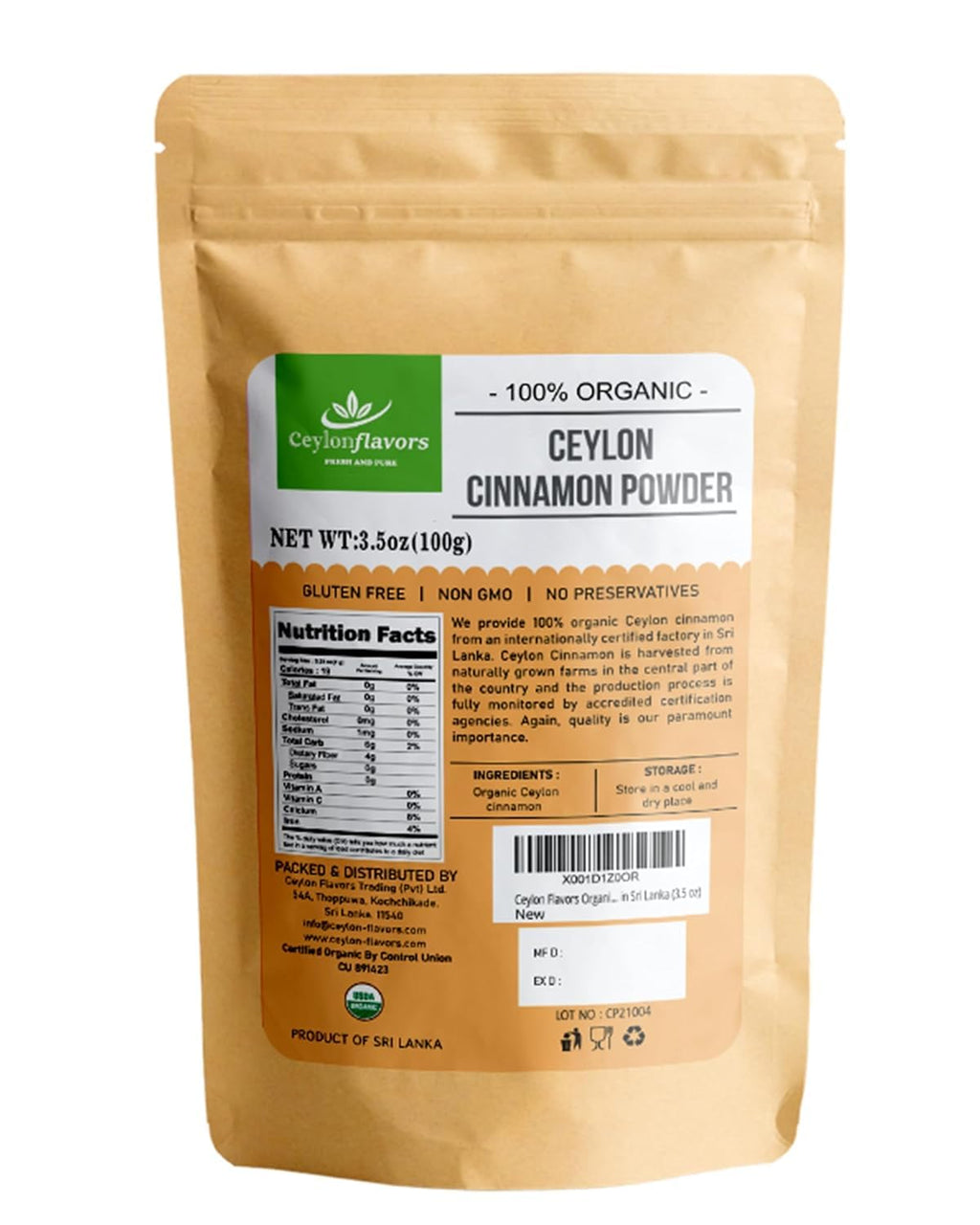 Ceylon Flavors Organic Ceylon Cinnamon Powder - 3.5 oz