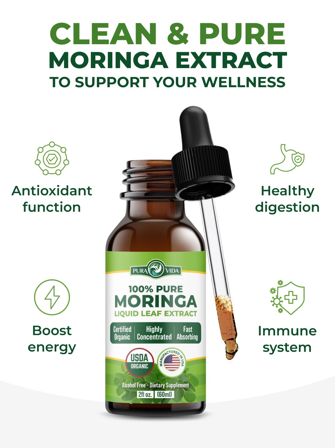 PURA VIDA MORINGA Leaf Extract Liquid Drops - 2 Fl Oz - image 3