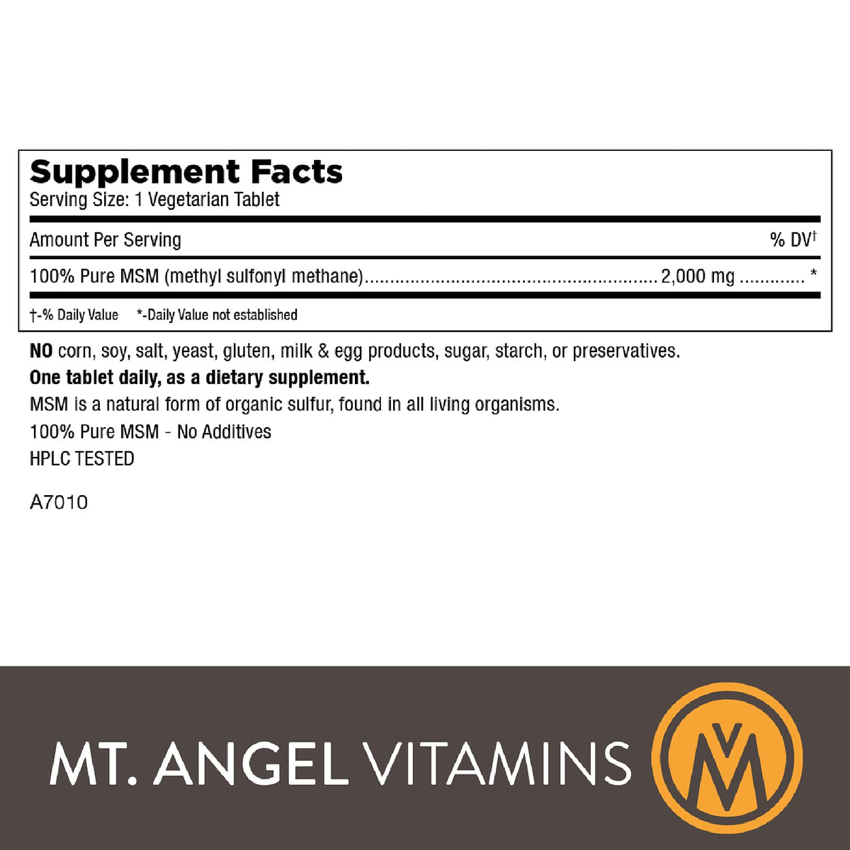 Mt. Angel Vitamins MSM 2000 Joint Support - 60 Tablets - image 3