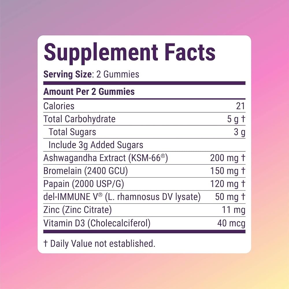 Del-Immune V + Ashwagandha Brain Immune Gut Gummy - 60 Gummies - image 4