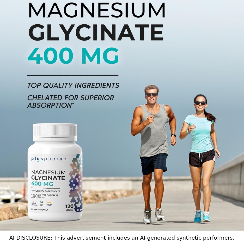 PlusPharma Magnesium Glycinate 400mg - 120 Vegetarian Capsules - image 4