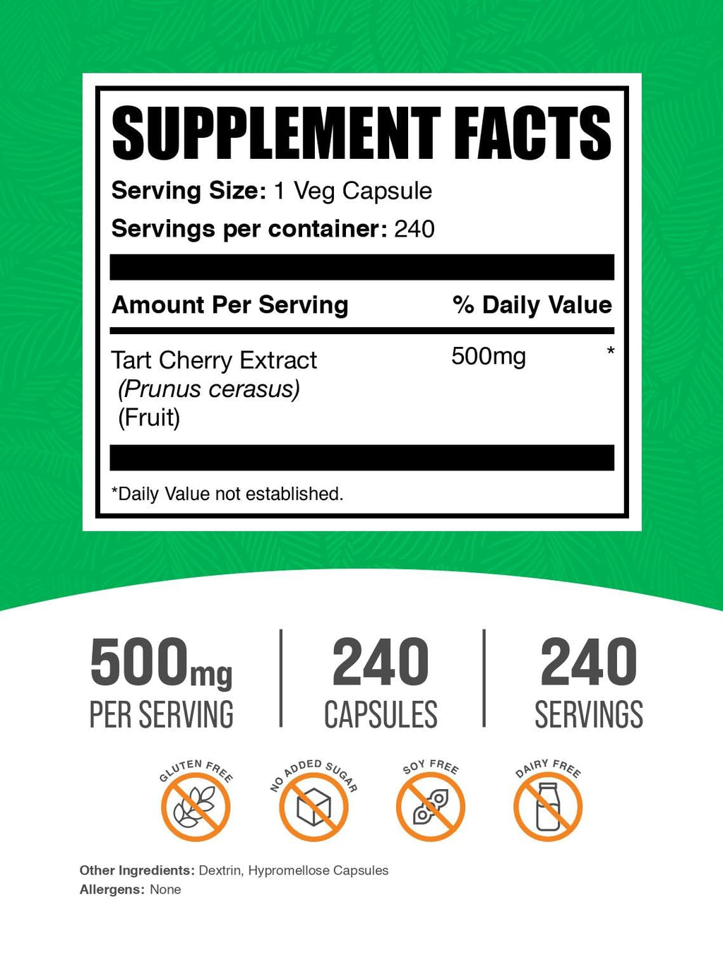 BulkSupplements Tart Cherry Extract 500mg - 240 Vegetarian Capsules - image 2