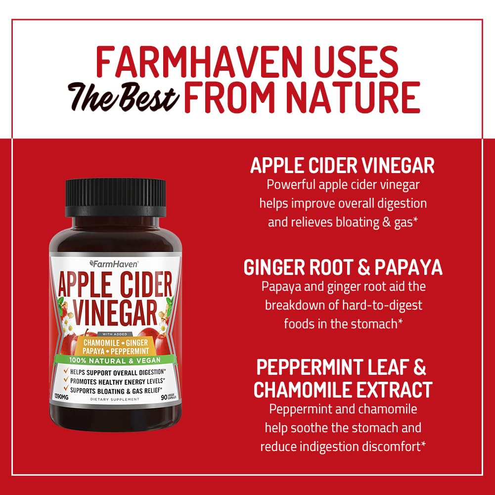 FarmHaven Apple Cider Vinegar Capsules 1390mg with Ginger - 90 Count - image 5