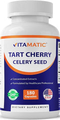 Vitamatic Tart Cherry 20X Extract with Celery Seed 10X - 180 Vegetarian Capsules