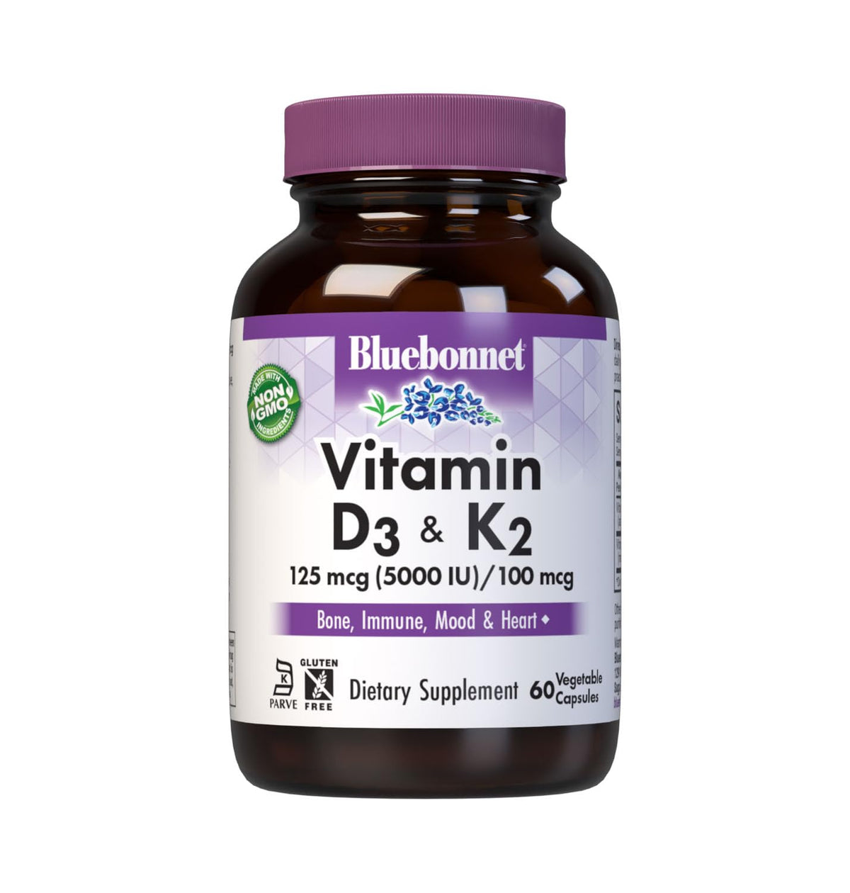 BlueBonnet Vitamin D3 & K2 for Bone Health - 60 Vegetarian Capsules