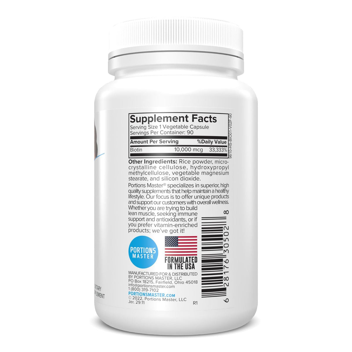 Portions Master Biotin 10000mcg Hair, Nails & Skin - 90 Vegetarian Capsules - image 5