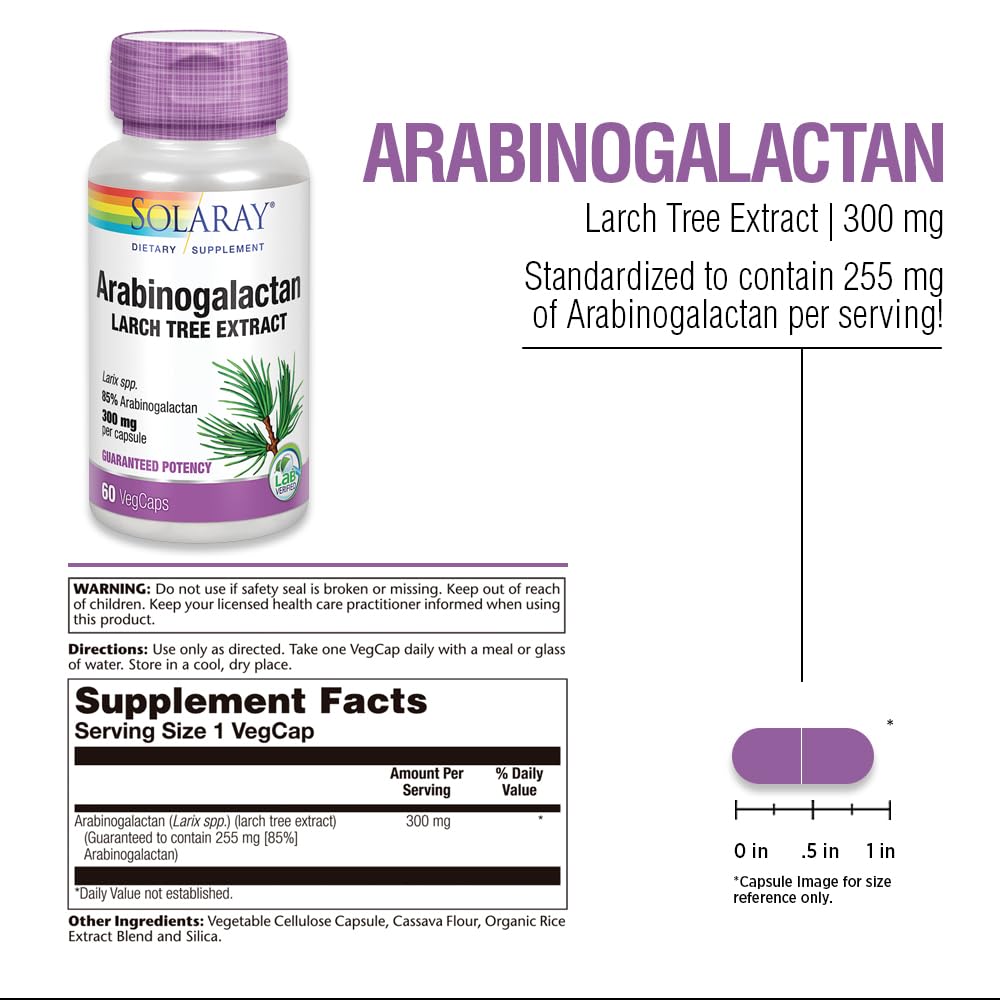 SOLARAY Arabinogalactan Larch Tree Extract 300mg - 60 Vegetarian Capsules - image 3