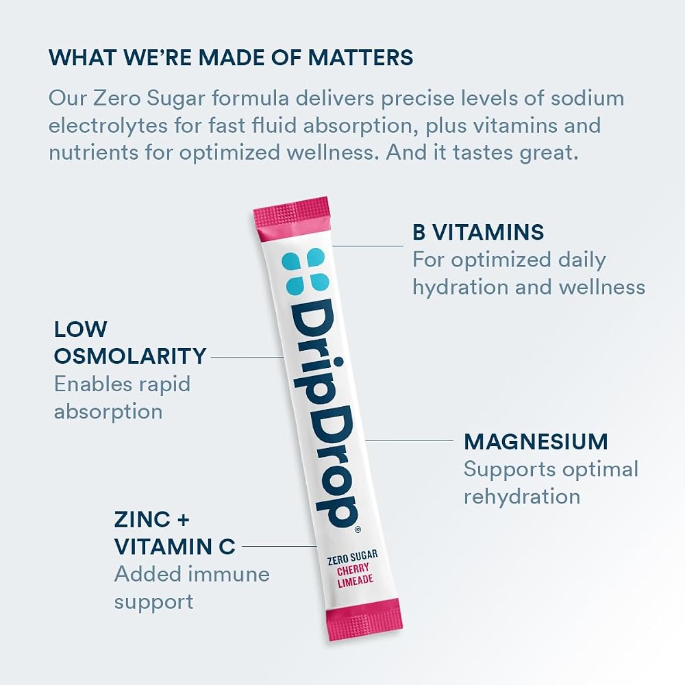 DripDrop Hydration - Zero Sugar Electrolyte Powder Packets Keto