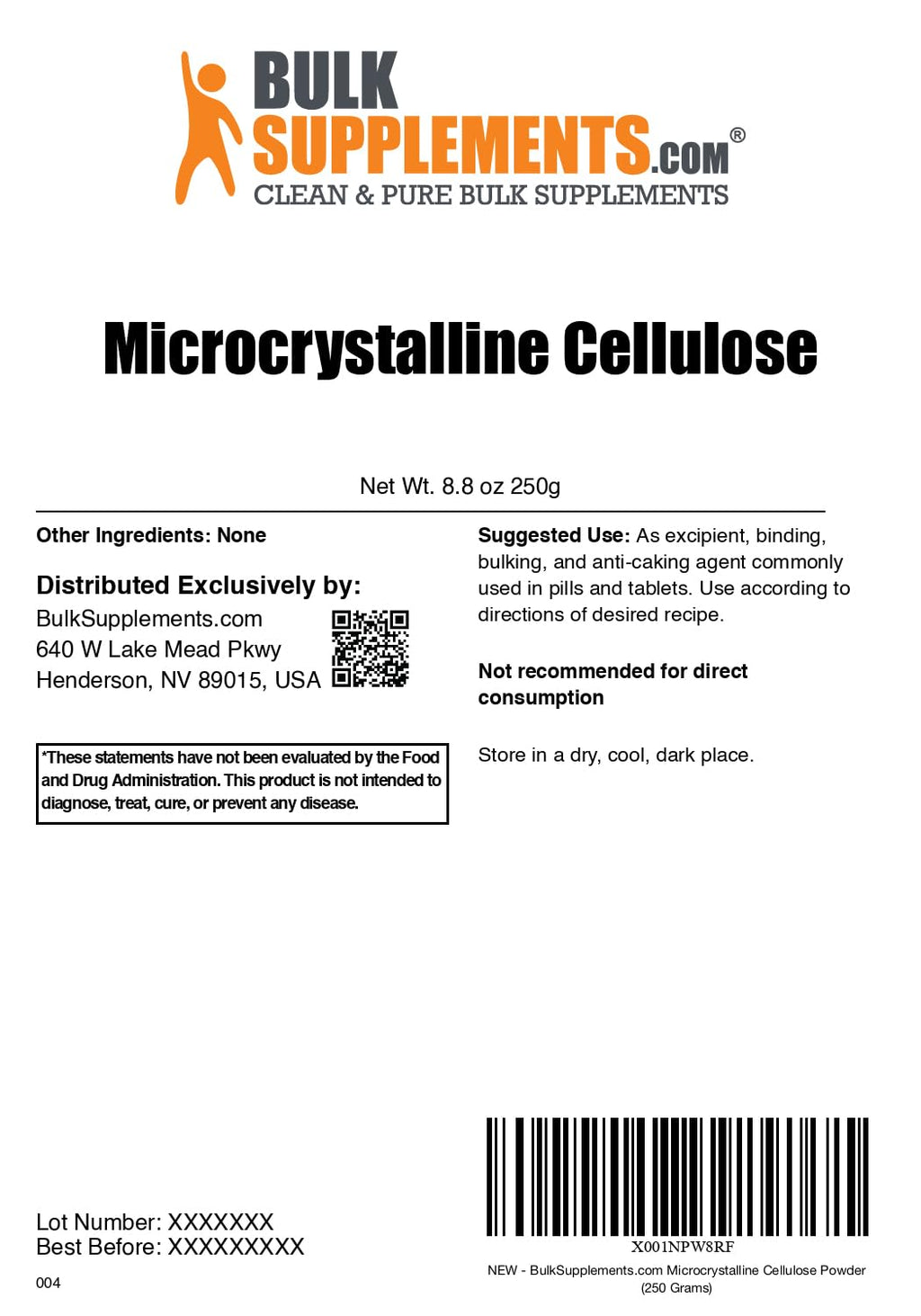 BulkSupplements.com Microcrystalline Cellulose Powder (MCC)