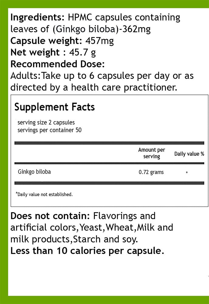 Hekma Center Pure Ginkgo biloba for Energy & Vitality - 100 Capsules - image 2