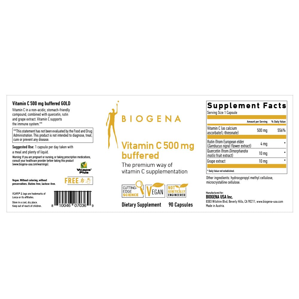 BIOGENA Vitamin C 500 mg Buffered Gold Capsules - 90 Capsules - image 2