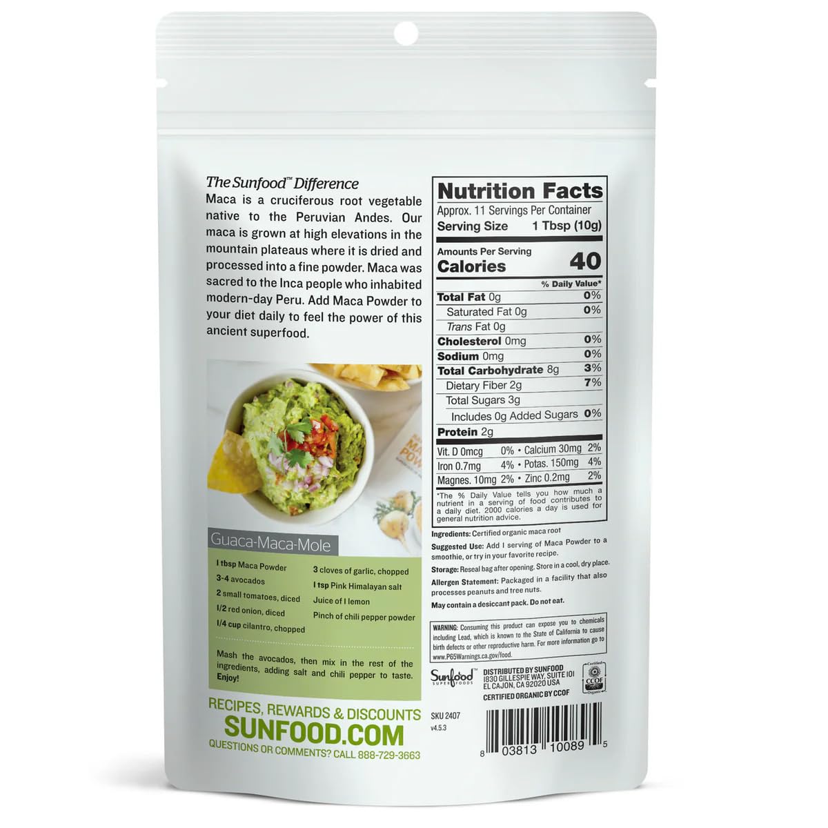 Sunfood Organic Maca Root Powder. Grown at Elevation in Peru. Worlds