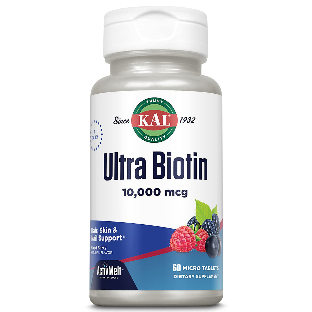 KAL Ultra Biotin 10000mcg for Hair, Skin & Nails - 60 Tablets