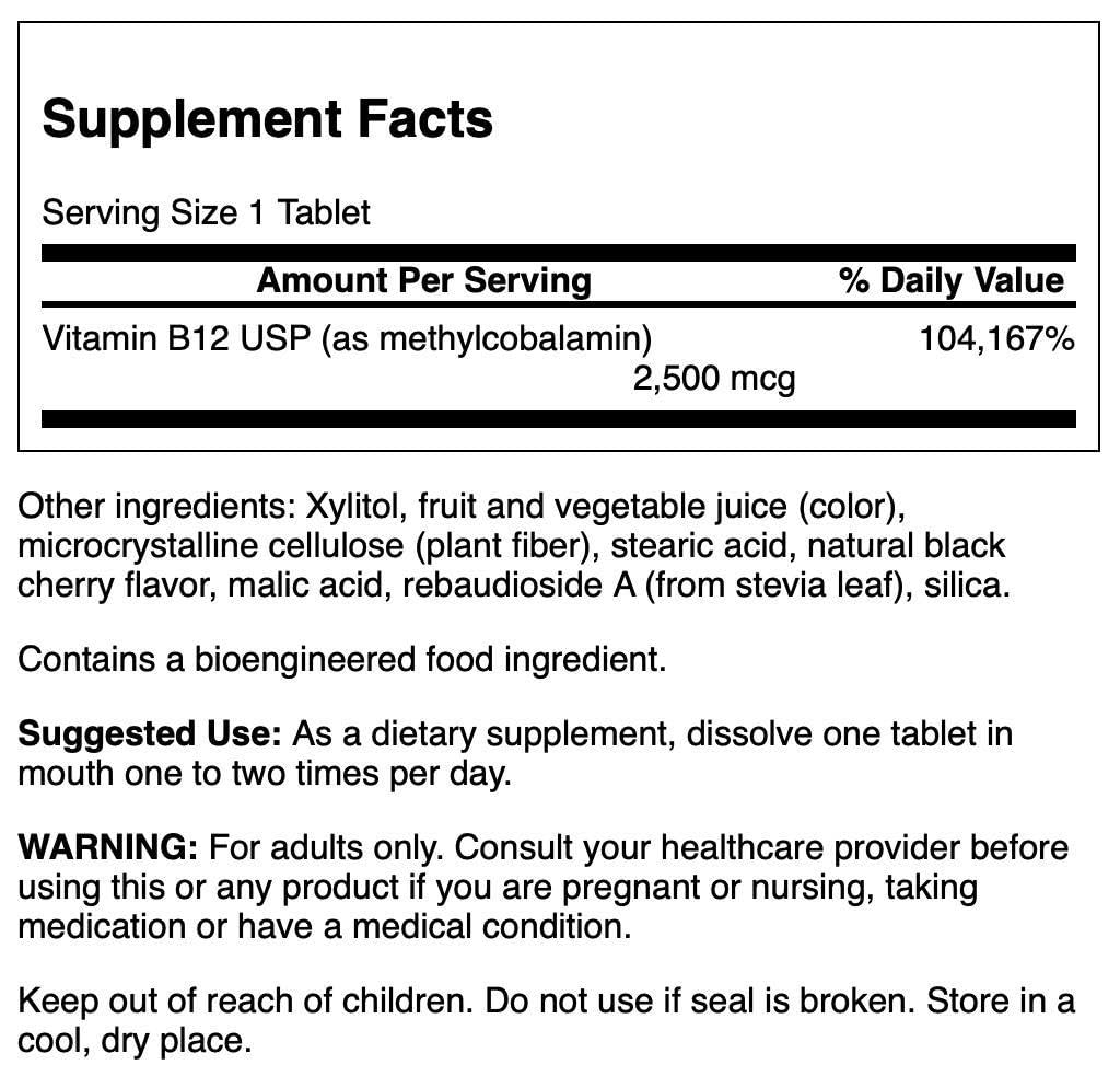 Swanson Ultra Vitamin B12 Methylcobalamin 2,500 mcg - 240 Tablets - image 2