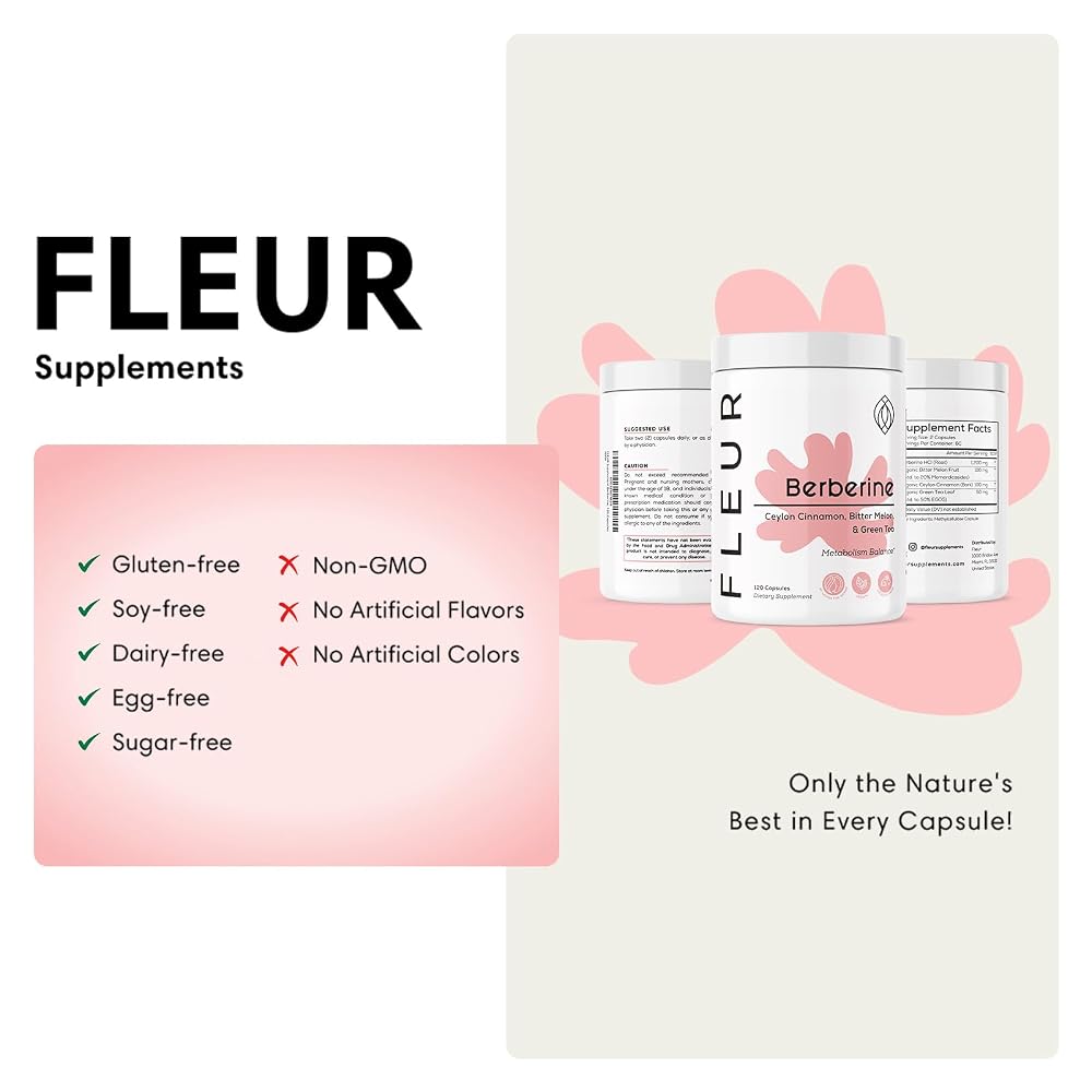 FLEUR Berberine HCL with Cinnamon & Green Tea - 120 Capsules - image 3