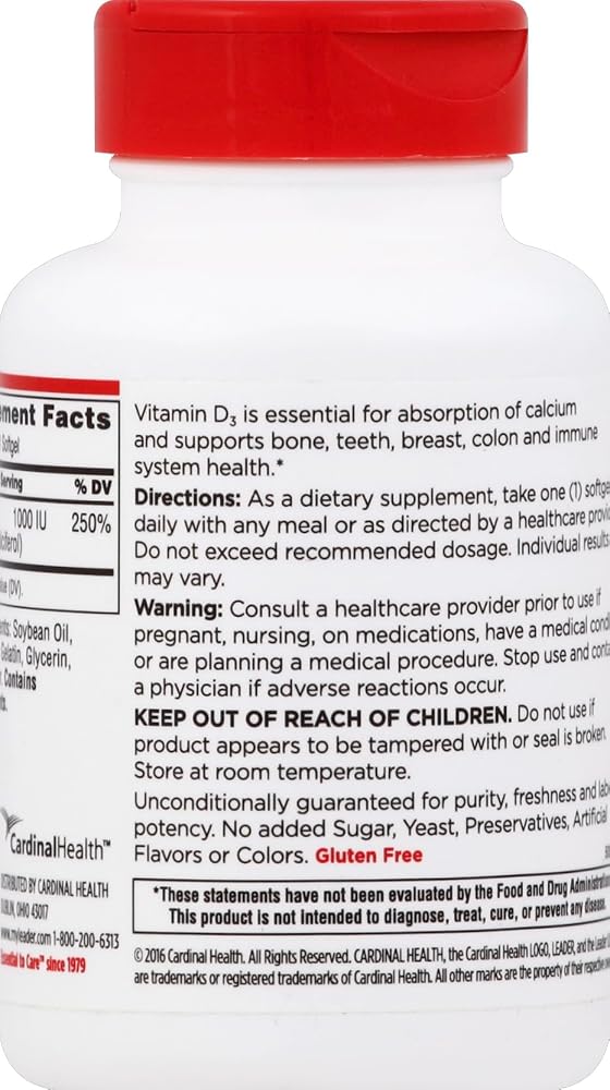 Leader Vitamin D 1000 IU Softgels - 250 Count - image 3